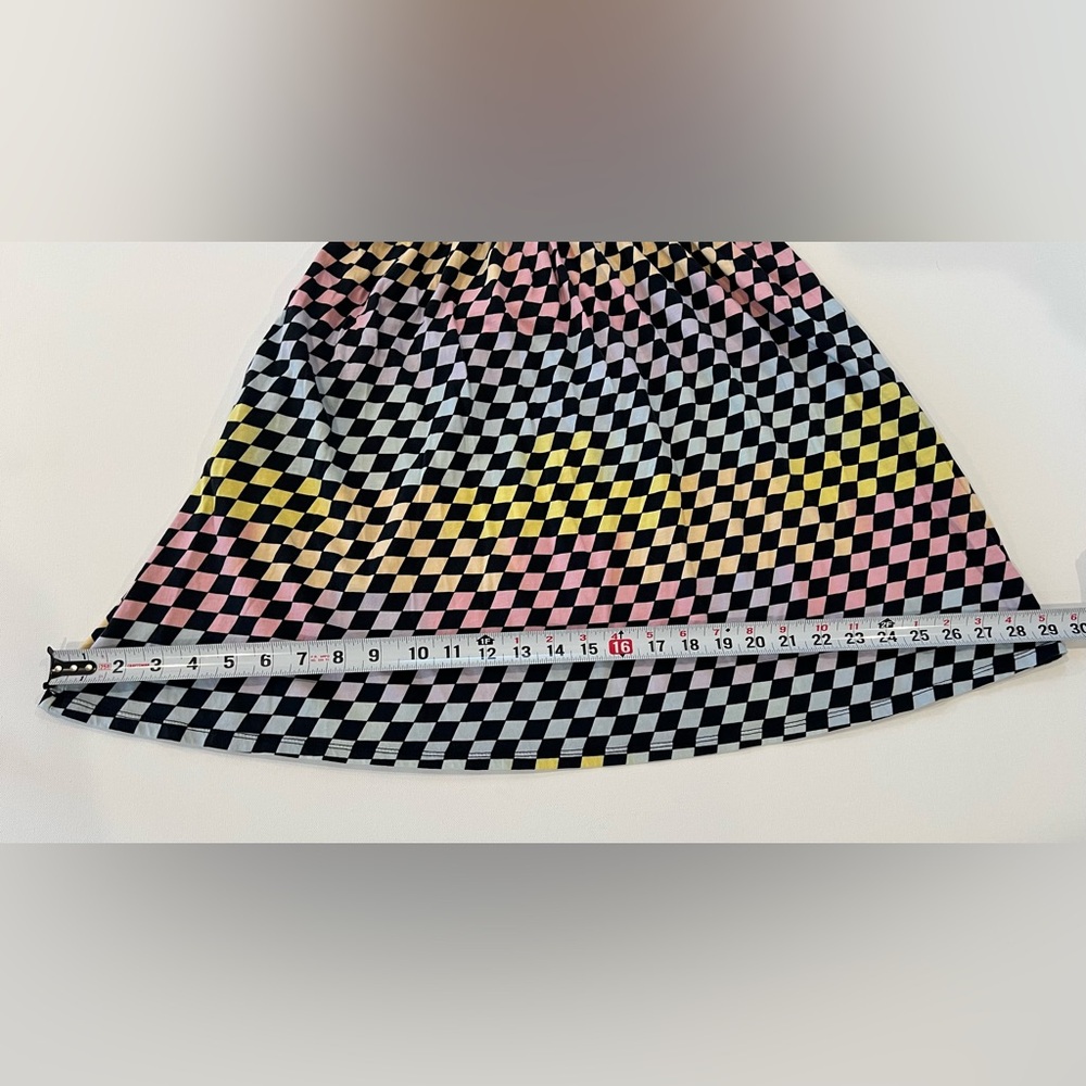 Hot Topic Y2K Rainbow Checkered Race Car Nascar Mini Dress Pockets 100% cotton - Picture 4 of 10